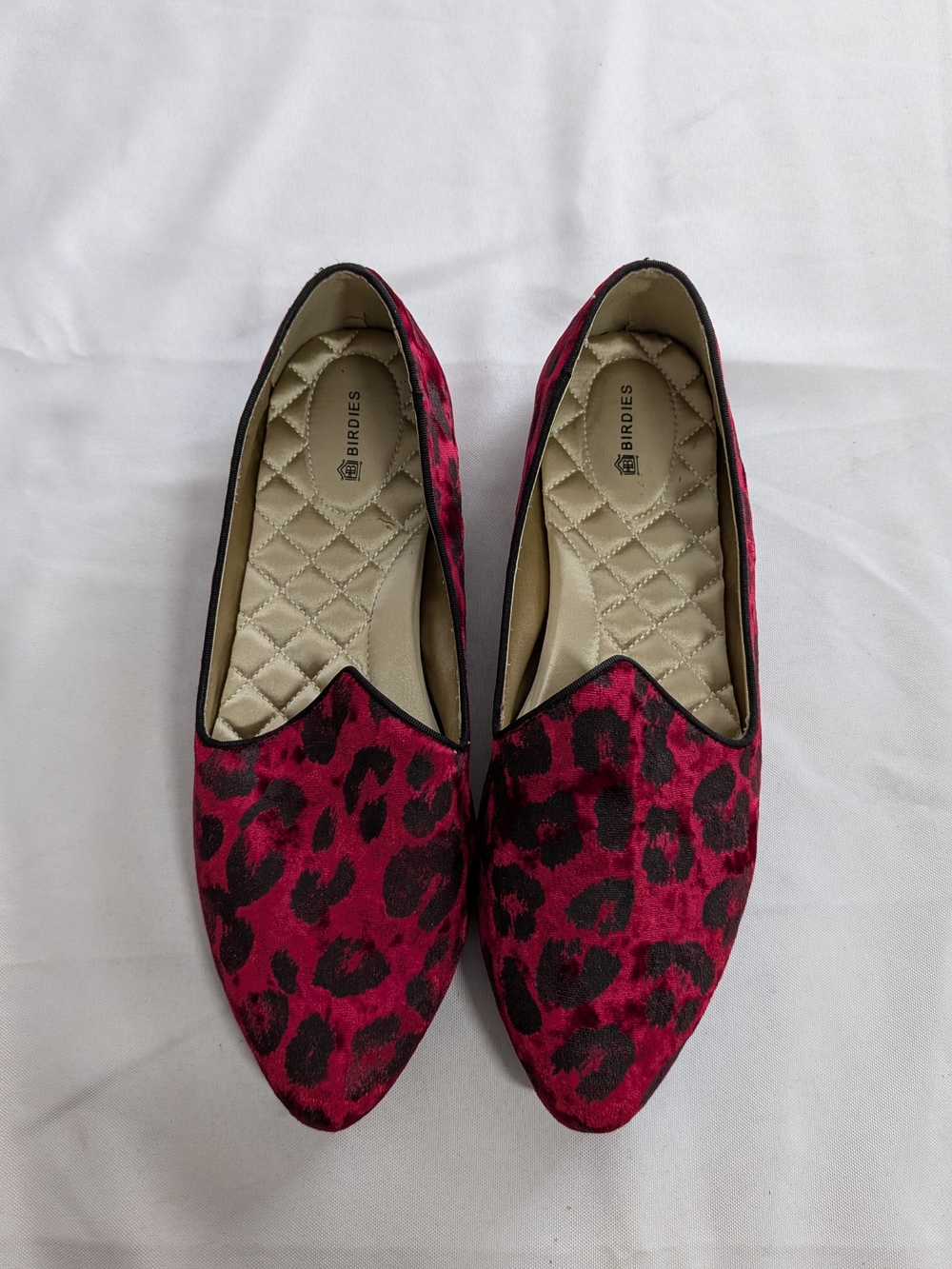Birdies The Starling Velvet Red Leopard Print Loafers Flats | Size 10.5